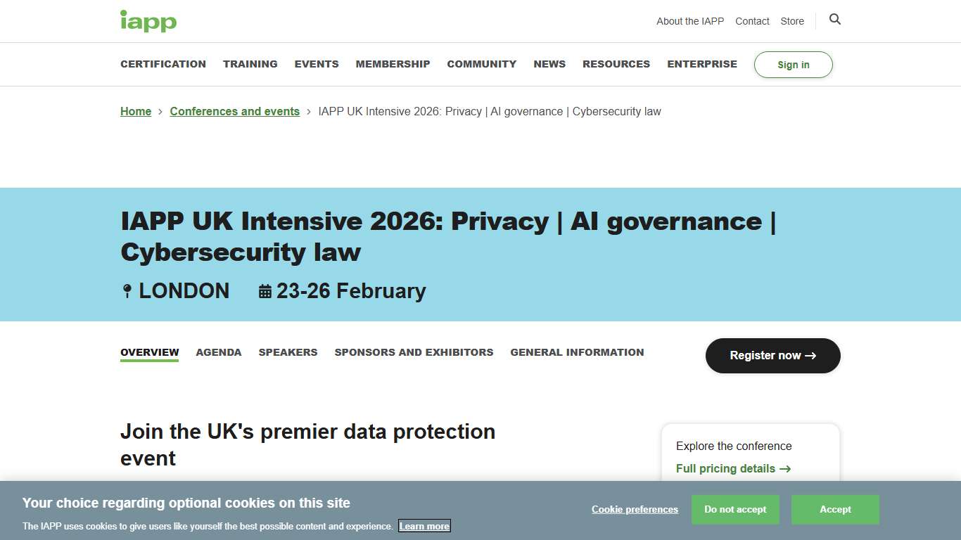 IAPP UK Intensive 2026: Privacy AI governance Cybersecurity law IAPP
